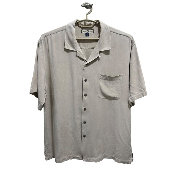 Tommy Bahama Other - Tommy Bahama Silk Button Down Shirt‎ Mens XL Tan Camp Collar Short Sleeve